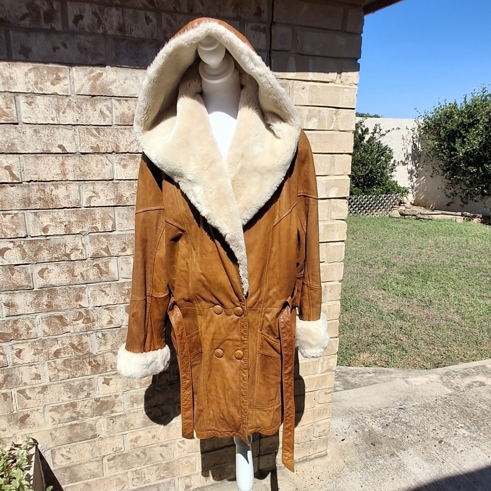 Wilsons Penny Lane Leather Faux Fur Trim Belted Hoodie Coat Women Size Medium - Picture 7 of 16